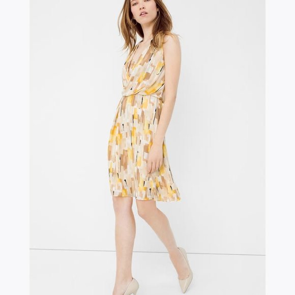 WHBM Yellow Geo Printed Surplice Dress sz 4 - Picture 9 of 11